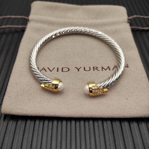 David Yurman 5mm gold head silver 5-row diamond bracelet